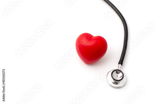Stehoscope and Red Heart on White Background Copy Space