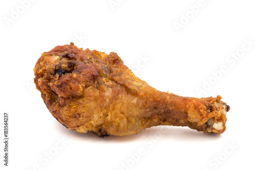 Fried chicken leg on a white background.