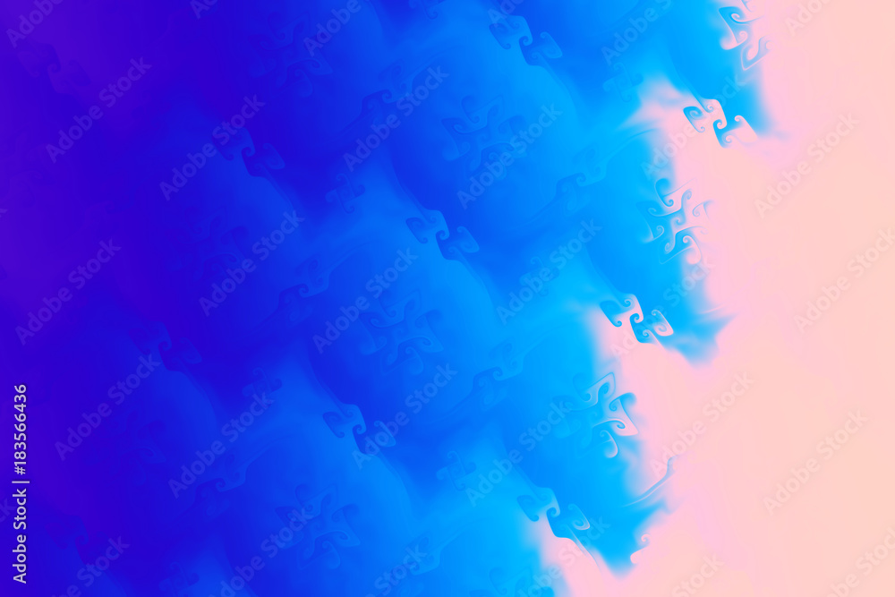 Abstract colorful chaotic zigzag pattern. Fantasy beige and blue waves. Digital fractal art. 3D rendering.