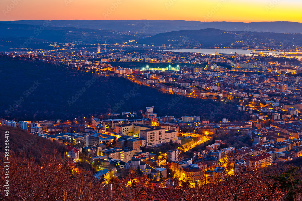 Aerial evening view of Trieste
