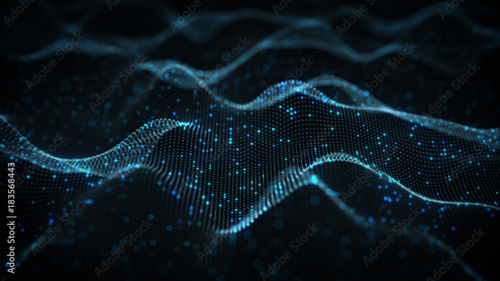Futuristic blue neural network rendered with DOF - obrazy, fototapety, plakaty 