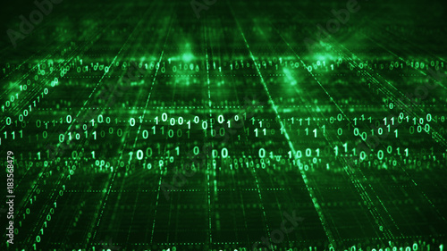 Green sci-fi grid of digital binary code information technology concept