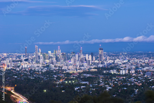 View of Brisbane from Mount Coot-tha at night. Queensland  Australia.