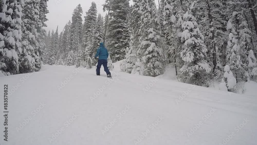 Man cross country snow skiing in snow covered mountains on Christmas holiday Man cross country snow skiing in snow covered mountains on Christmas holiday