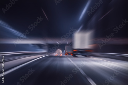 truck moves on highway at night