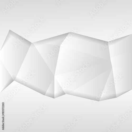 Poster template, mock-up with white abstract low-poly, polygonal mosaic elevation background and realistic shadow for design concepts and presentations. Vector illustration. Realistic 3D render. © lonabon