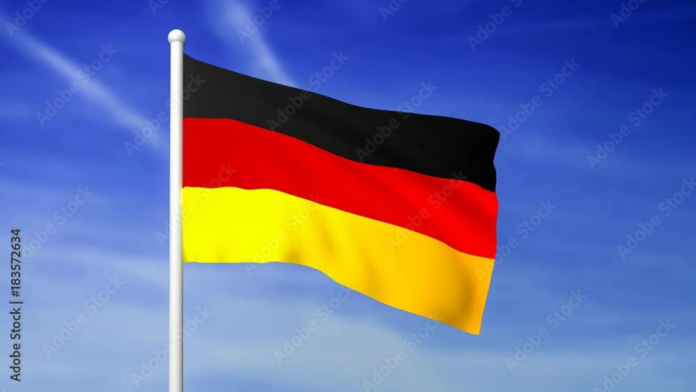 Waving flag of Germany on the blue sky background - 3D rendered Waving flag of Germany on the blue sky background - 3D rendered