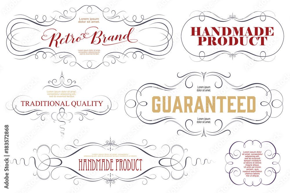 Vintage Calligraphic frames and elements for labels, banner, sticker and other design.