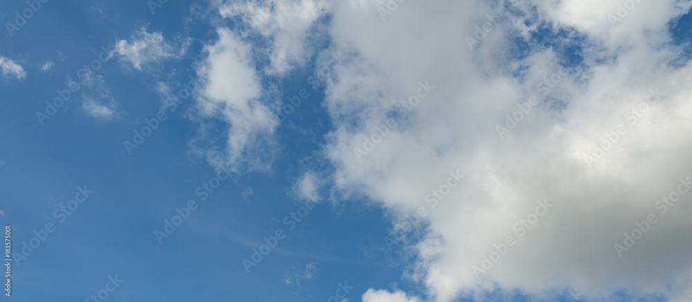 The panorama of light blue sky with white clouds for background or texture. Copy space
