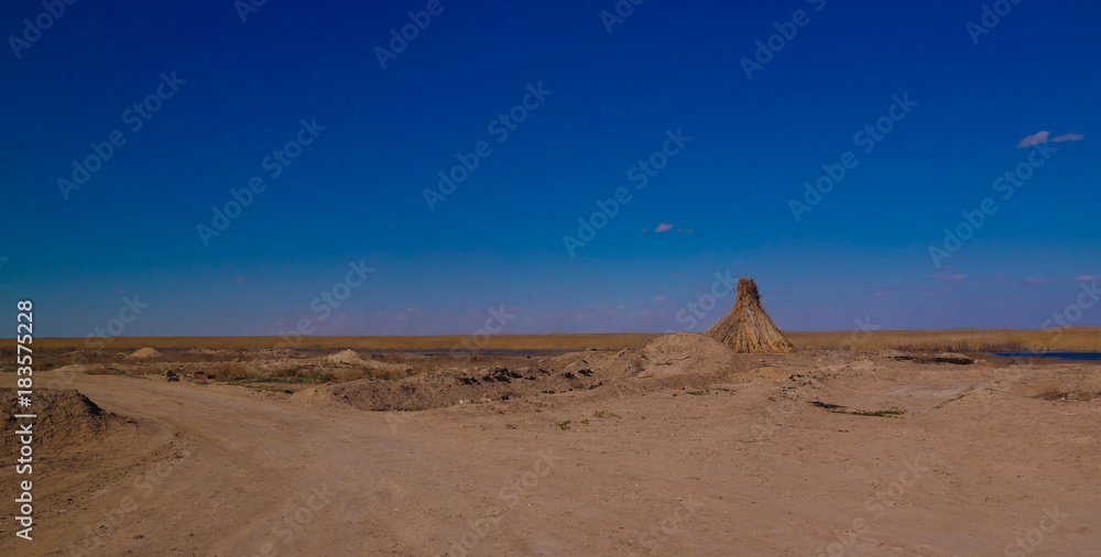 runed Urga fishing village at the shore of Sudochye lake aka part of former Aral sea, Karakalpakstan, Uzbekistan