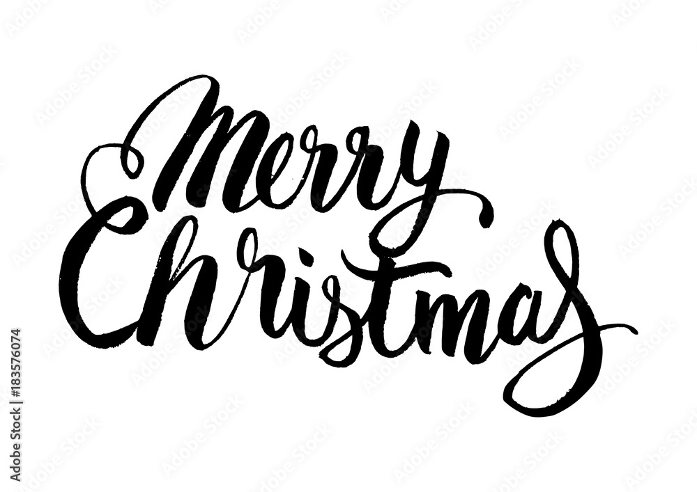 Merry Christmas Xmas hand drawn calligraphy lettering,Brush pen lettering. 