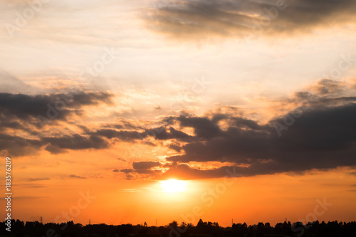 Sunset sky over tropical forest