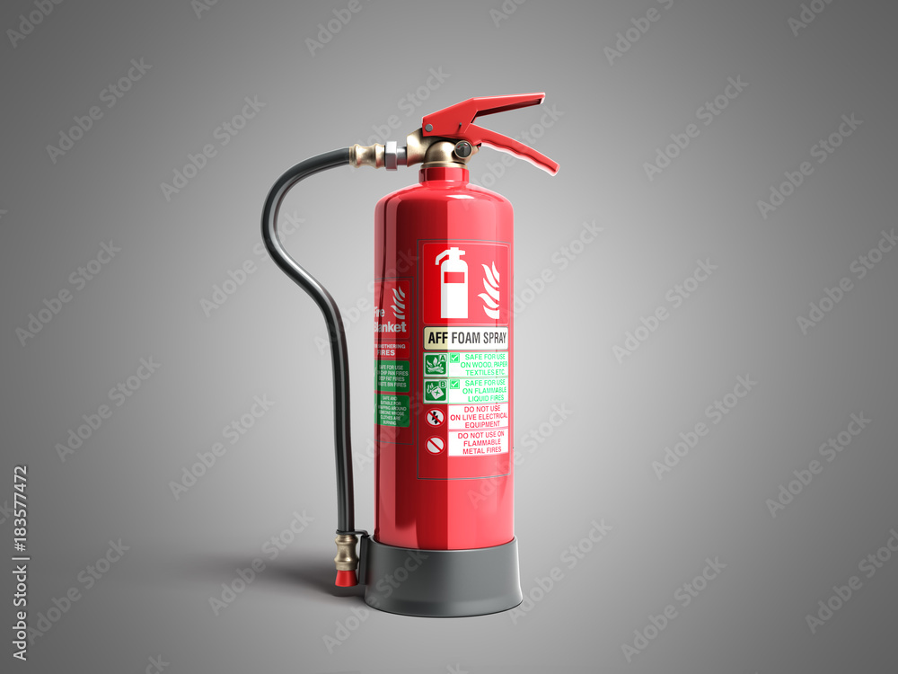 aff foam spray Fire extinguisher 3d render on grey background aff foam spray Fire extinguisher 3d render on grey background