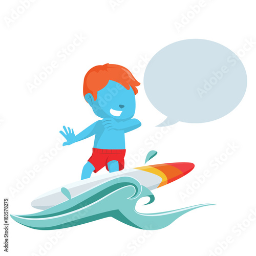 Blue boy surfing with callout    stock illustration  