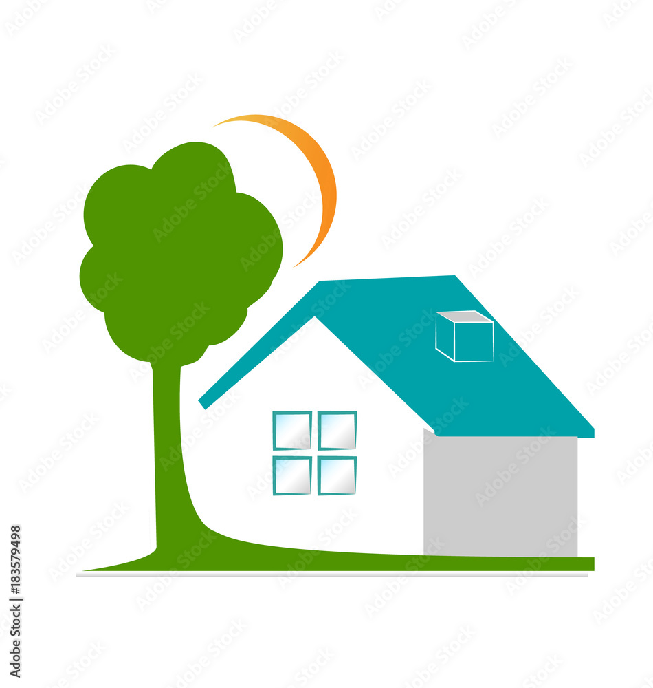 Real estate business design with trees and sun Real estate business design with trees and sun