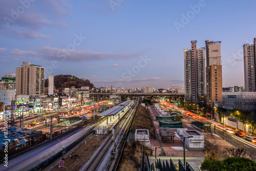 Photography seoul night skyline in korea by long exposure