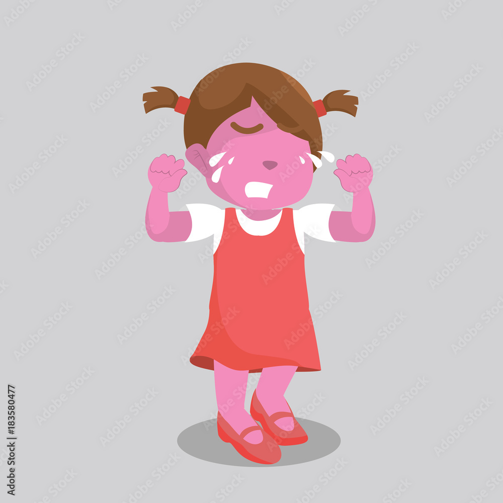 Pink girl crying sadly– stock illustration
