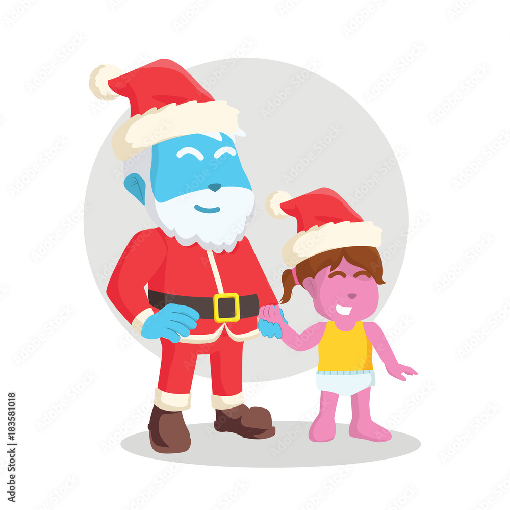 Blue santa with pink baby girl– stock illustration
