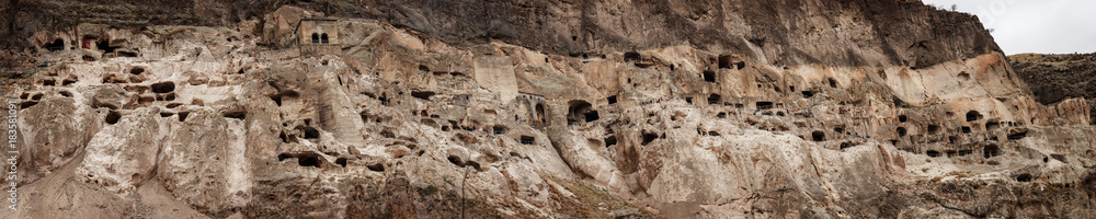 Panoramic view of Vardzia cave city-monastery in the Erusheti Mountain, Georgia