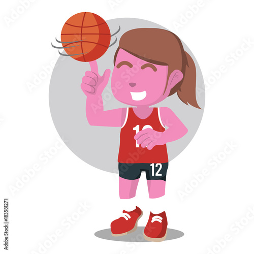 Pink female basketball player spinning the ball– stock illustration 