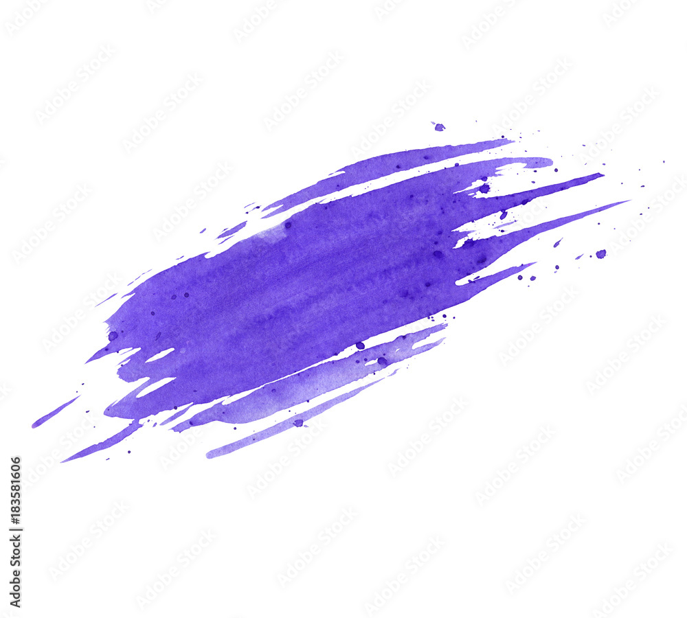 Hand painted purple watercolor smudge texture with splashes isolated on the white background. Grunge design. Hand painted purple watercolor smudge texture with splashes isolated on the white background. Grunge design.