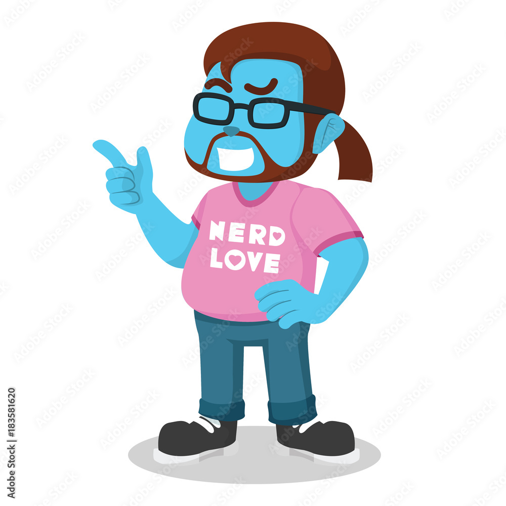 Blue fat boy nerd– stock illustration
