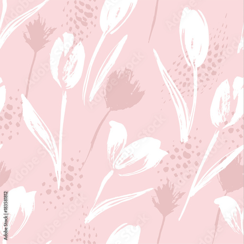 Abstract floral seamless pattern tulips .Trendy hand drawn textures.