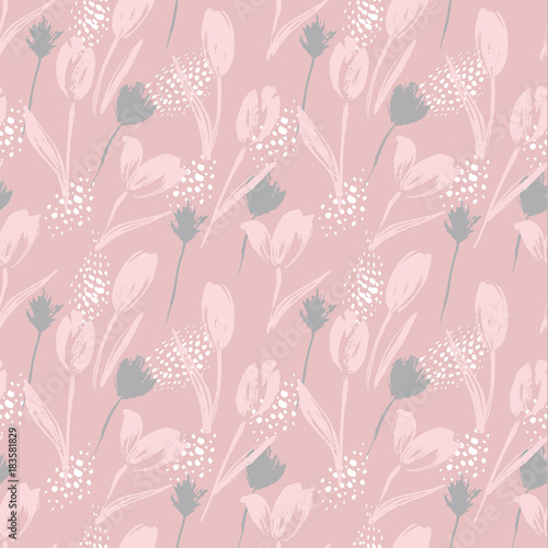 Abstract floral seamless pattern tulips .Trendy hand drawn textures.