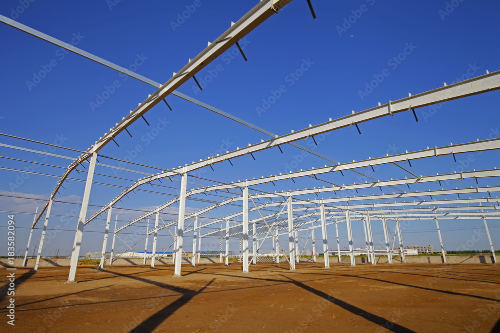 In the construction site, steel structure is under construction In the construction site, steel structure is under construction