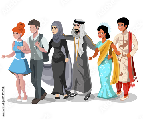 Set of different couples and families.