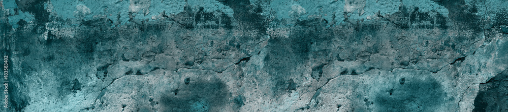 panorama green  shaded spruce color cracked shabby textured concrete background