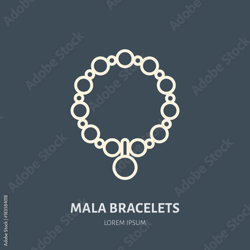 Bracelets with charms, mala illustration. Jewelry flat line icon, jewellery store logo. Jewels accessories sign.