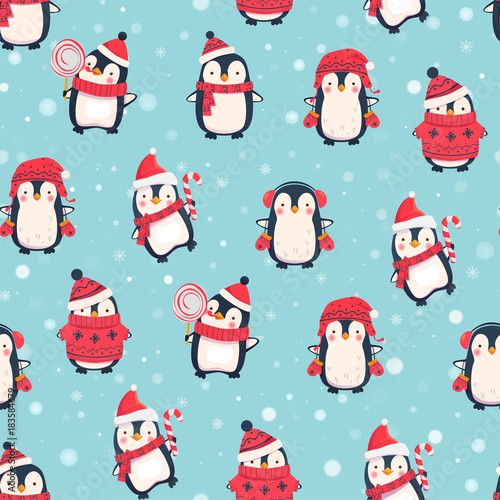 seamless pattern with penguins