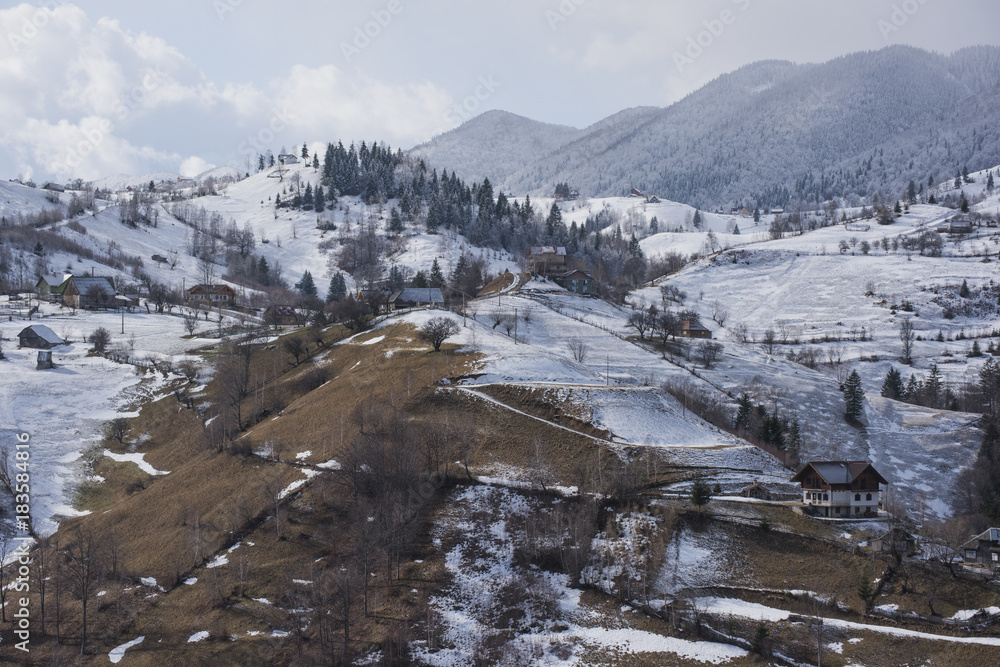 Romanian countryside landscape in winter