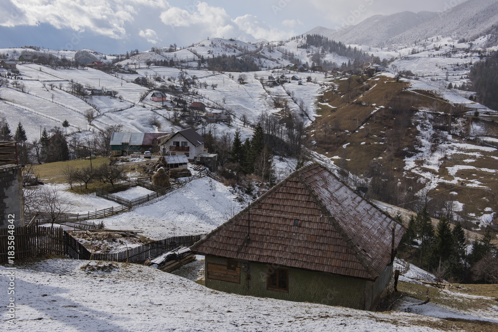 Romanian countryside landscape in winter