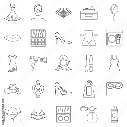 Woman icons set, outline style