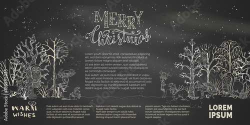 Vector woodland blackboard background.