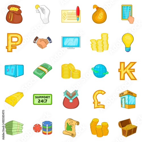 Bankroll icons set, cartoon style
