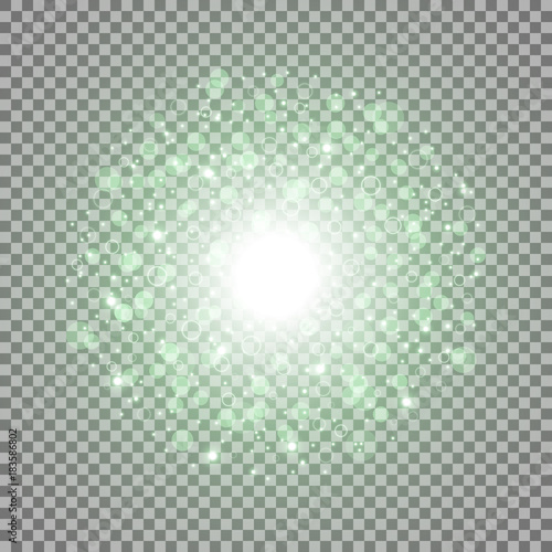 Light circle with dosts and sparks  green color
