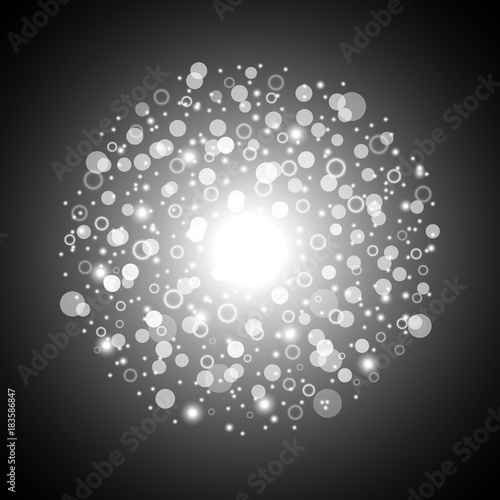 Light circle with dosts and sparks, white color