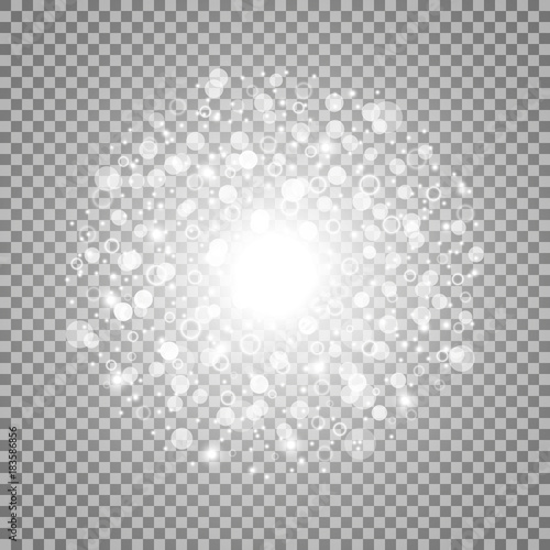 Light circle with dosts and sparks, white color