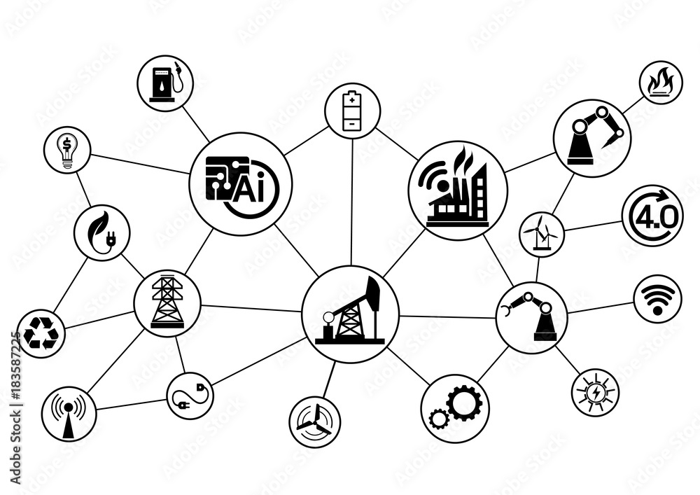 Industry 4.0 concept, smart factory with icon flow automation Industry 4.0 concept, smart factory with icon flow automation