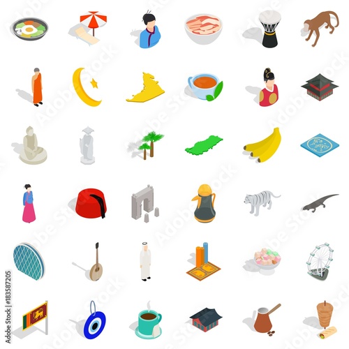 Turkish culture icons set, isometric style