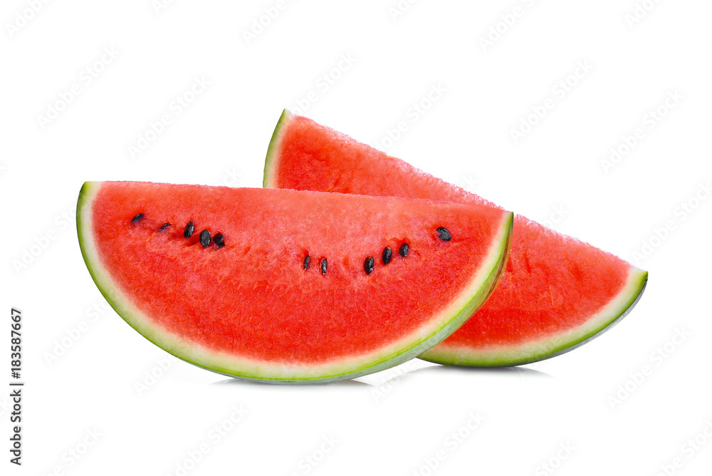 two fresh sliced red watermelon isolated on white background two fresh sliced red watermelon isolated on white background