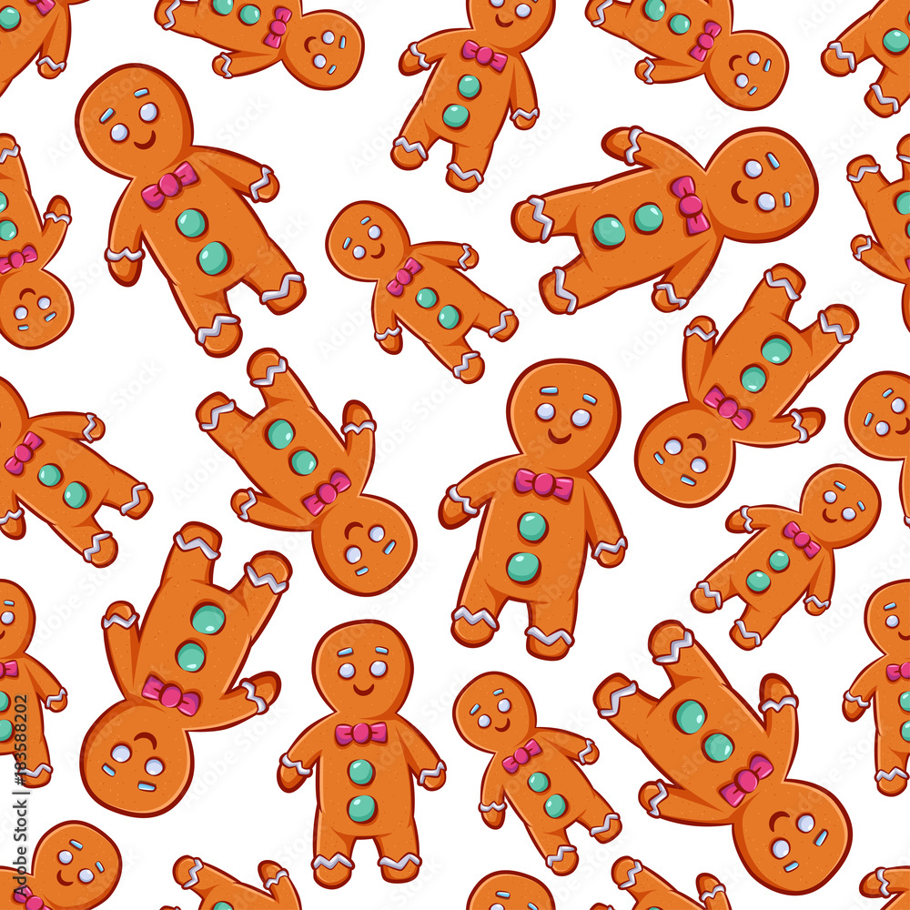 Gingerbread man cookie seamless pattern on a white background. Vector Christmas illustration. Gingerbread man cookie seamless pattern on a white background. Vector Christmas illustration.