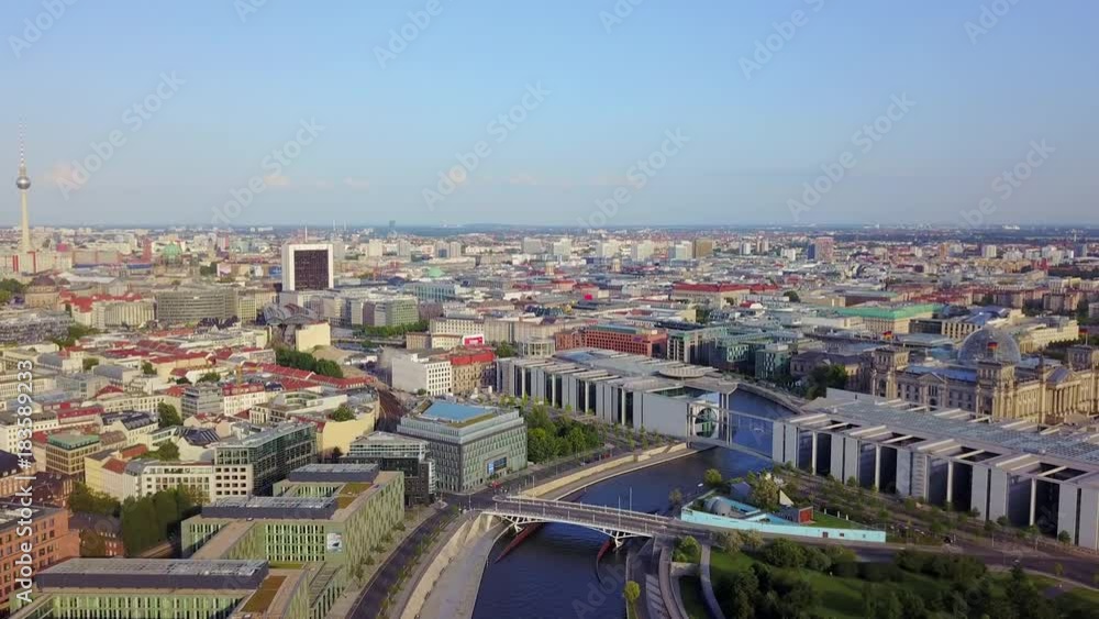 Germany Berlin Aerial v19 Flying low around Spreebogen Park area with cityscape views 8/17 Germany Berlin Aerial v19 Flying low around Spreebogen Park area with cityscape views 8/17