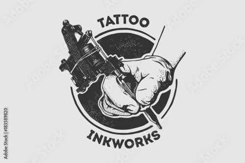 Vector tattoo studio logo template. Cool retro styled vector emblem.