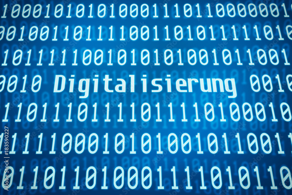 Binärcode mit dem Wort Digitalisierung im Zentrum Binärcode mit dem Wort Digitalisierung im Zentrum