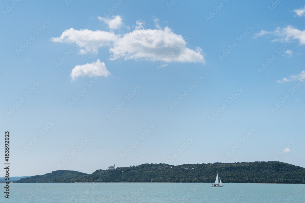 View of Tihany and Lake Balaton from Balatonfured, Hungary