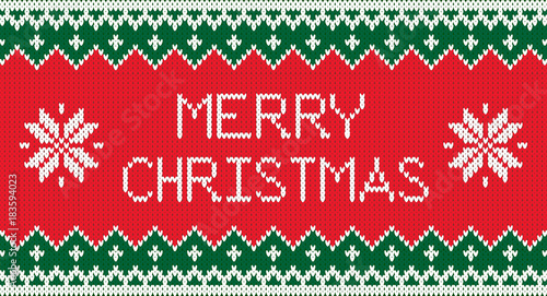 Merry Christmas wool knitted sweater background vector illustration, Christmas and holiday card design template